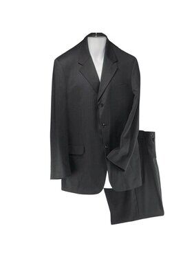 PAULO SOLARI Mens Black Pinstripe Suit Jacket & Pants Suit